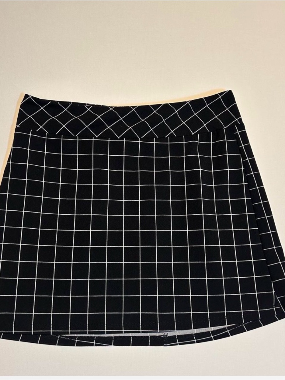 Black Grid-Print Mini Skirt